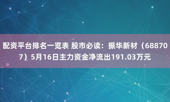 配资平台排名一览表 股市必读：振华新材（688707）5月16日主力资金净流出191.03万元